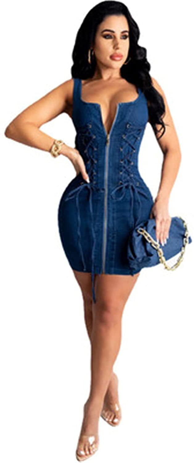 Women's Casual Front Zipper Dress Summer Sleeveless Denim Dresses (Color :  Blue, Size : XX-Large) | Walmart Canada